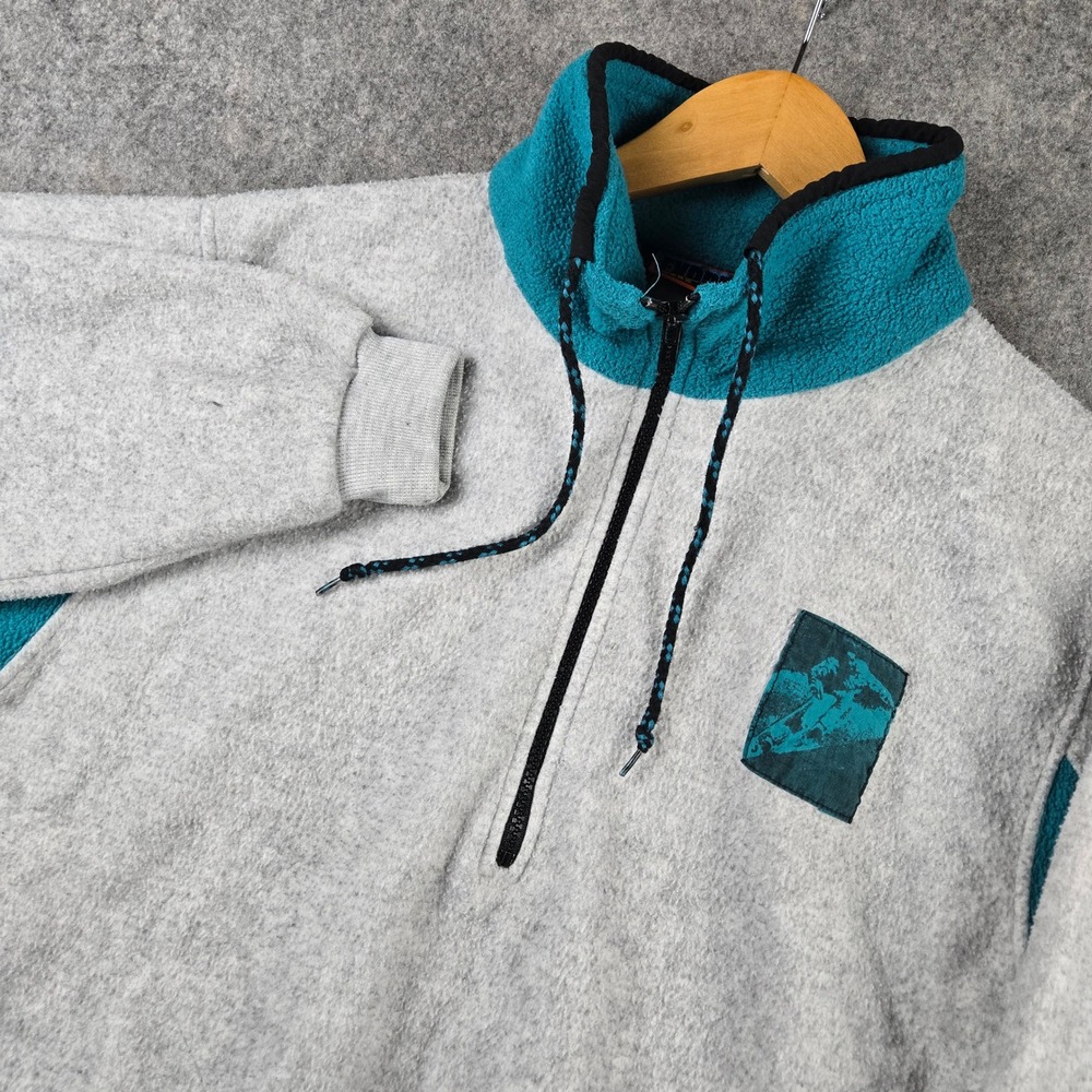 Express Fleece Pullover Adult M Gray 1/4 Zip Mock Neck Ski Graphic Vintage 80s
